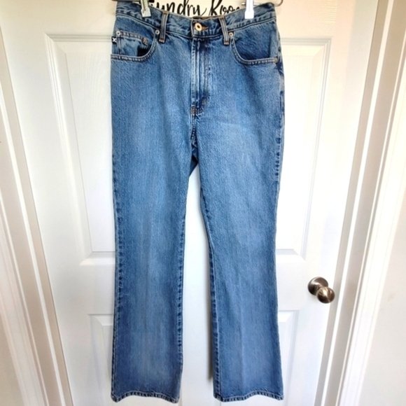 Express Vintage 7/8‎ Long High Rise Flare Blue Denim Jeans Juniors - Picture 1 of 16